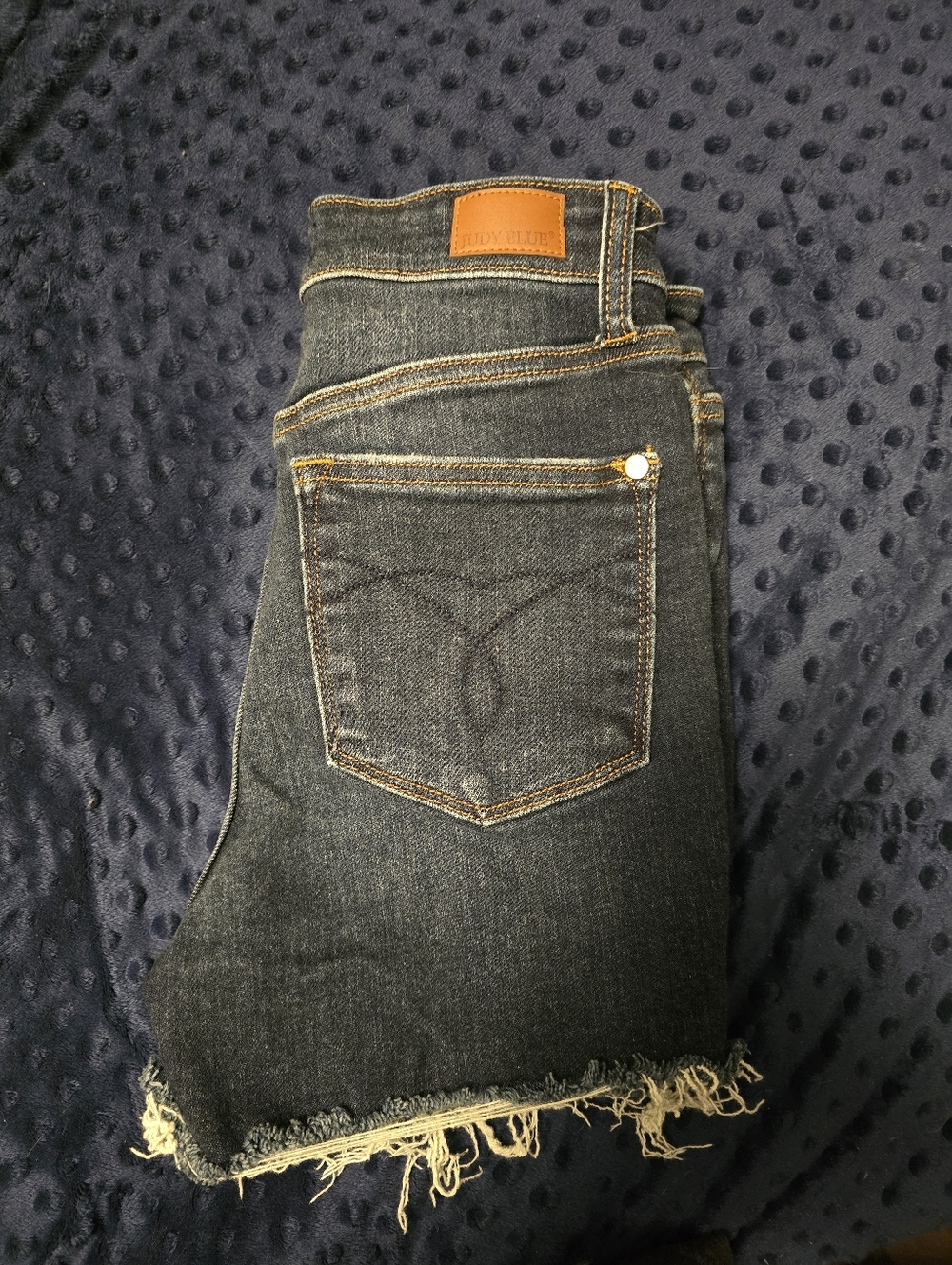 Judy Blue Dark Wash High-Rise Frayed Button-Fly Denim Shorts - Picture 4 of 5